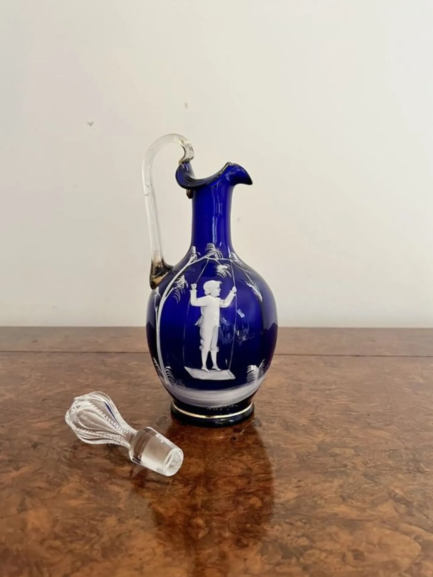Blaue Mary Gregory Glaskaraffe, 1860er