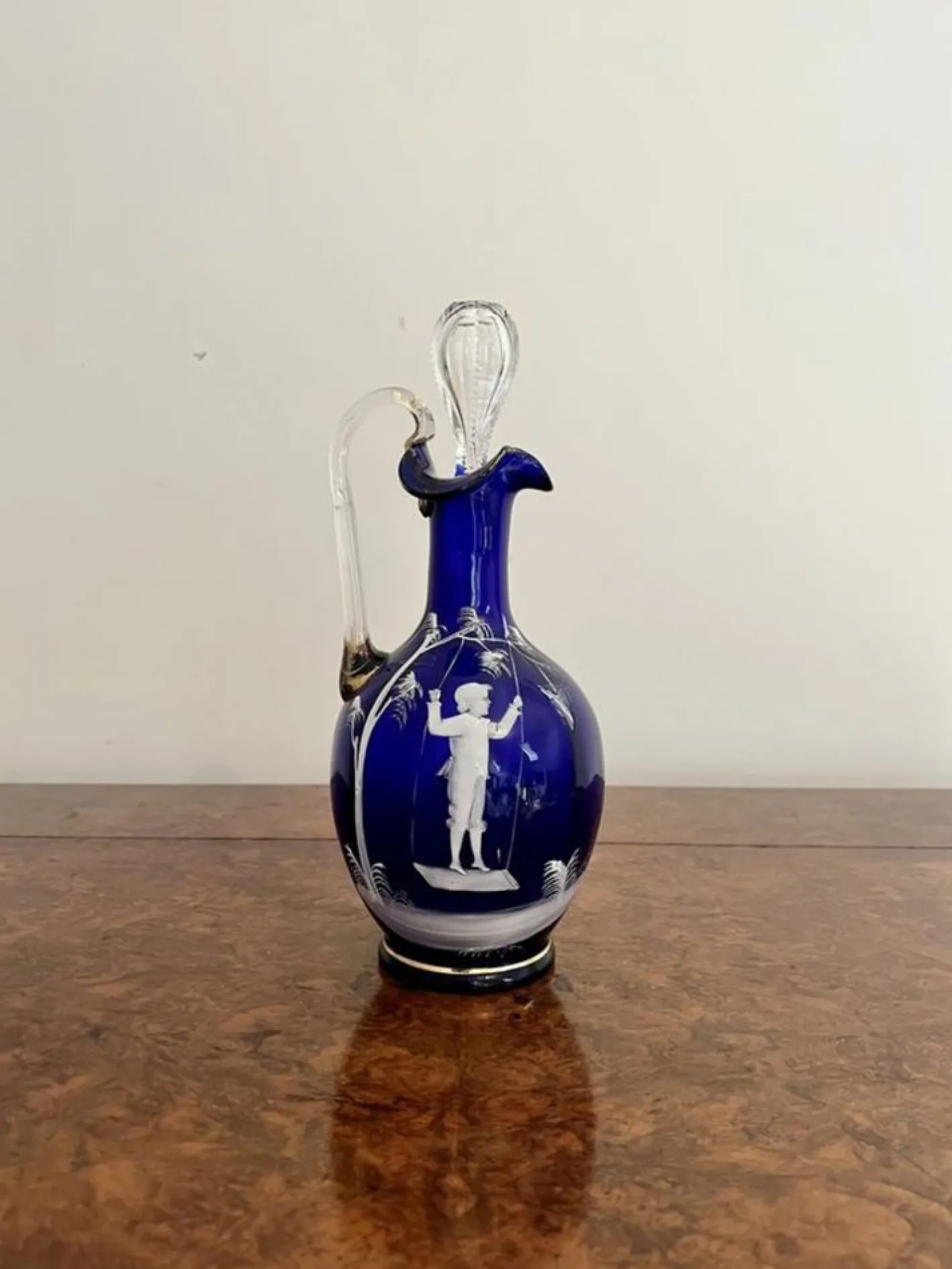 Blaue Mary Gregory Glaskaraffe, 1860er