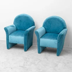 Blaue Samtsessel, 1970er, 2er Set