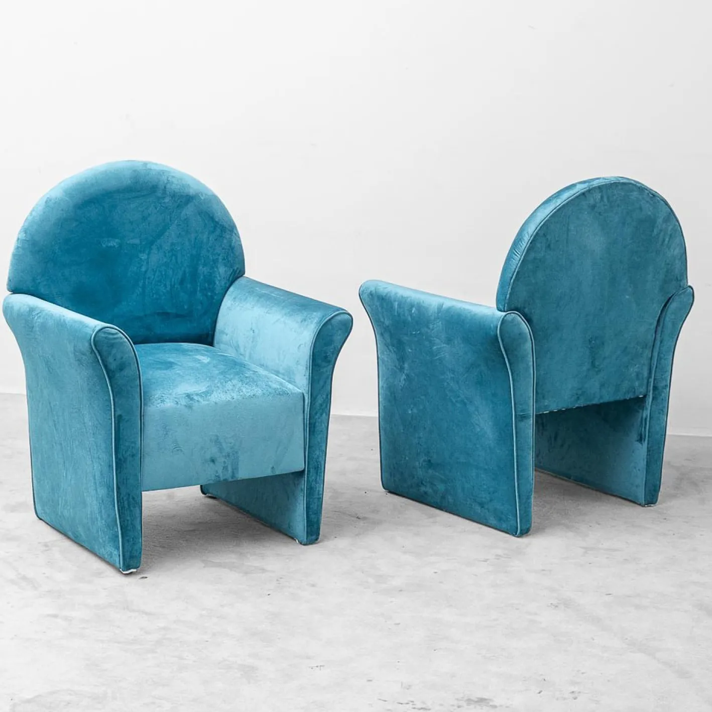 Blaue Samtsessel, 1970er, 2er Set