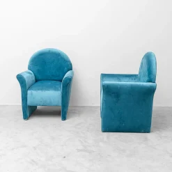 Blaue Samtsessel, 1970er, 2er Set