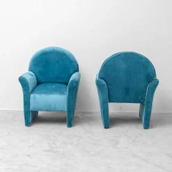 Blaue Samtsessel, 1970er, 2er Set