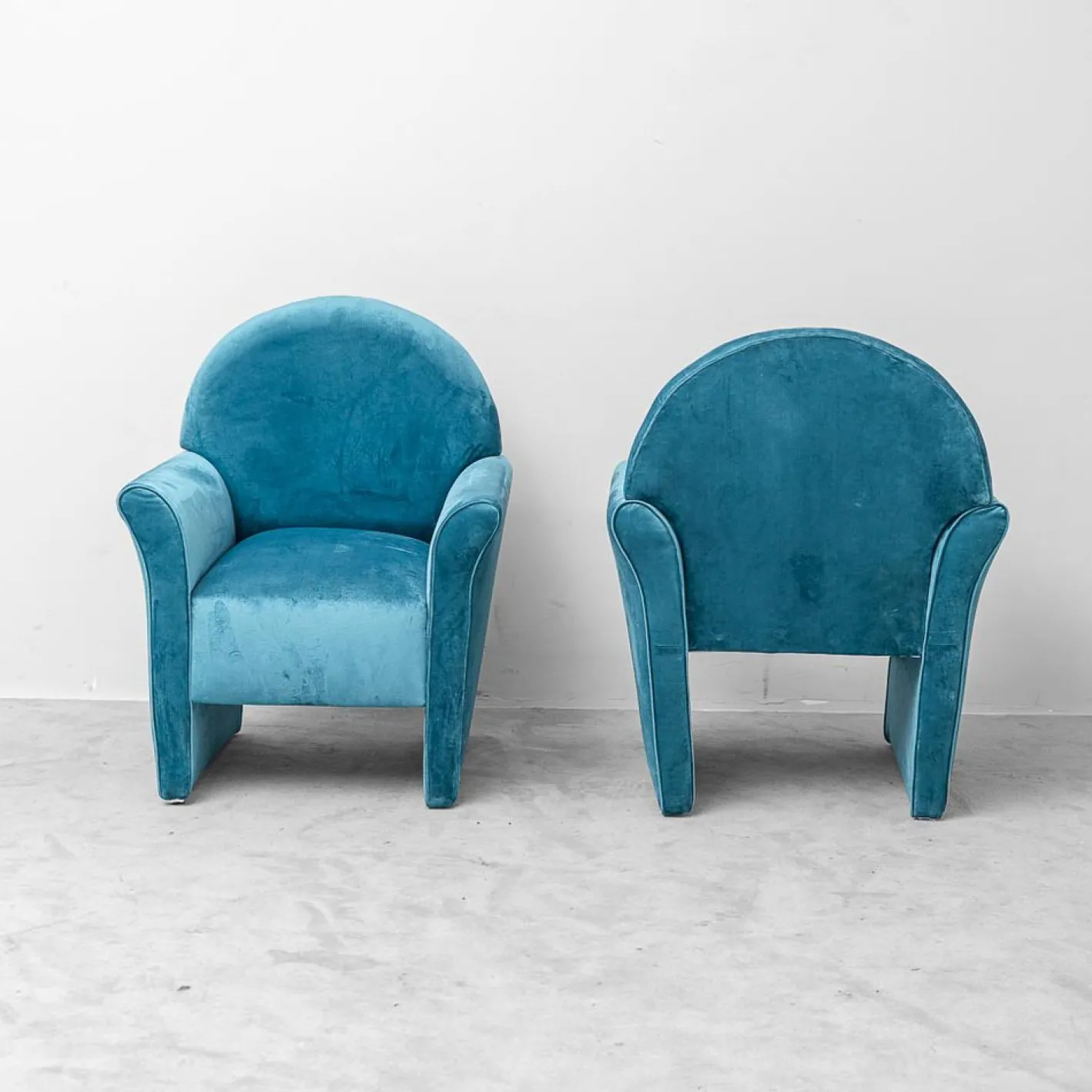 Blaue Samtsessel, 1970er, 2er Set