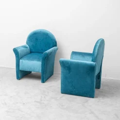 Blaue Samtsessel, 1970er, 2er Set