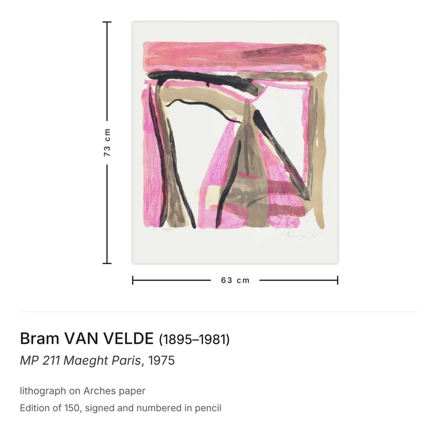 Bram Van Velde, MP 211 Maeght Paris, 1975, Lithographie