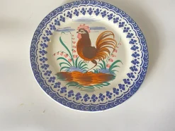 Braune & Grüne Schale mit Hahn aus Italienischer Fayence, 19. Jh.