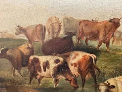 Britischer georgischer Künstler, Rinder beim Gießen in Landschaft, Ölgemälde, gerahmt