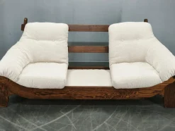 Brutalistisches tschechoslowakisches 3-Sitzer Sofa aus Eiche & Bouclé, 1970er