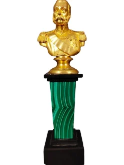 Büste Alexanders II., Vergoldete Bronze auf Malachitsockel, 19. Jh.