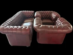 Chesterfield Sofas aus Lila Leder, 1980, 3er Set