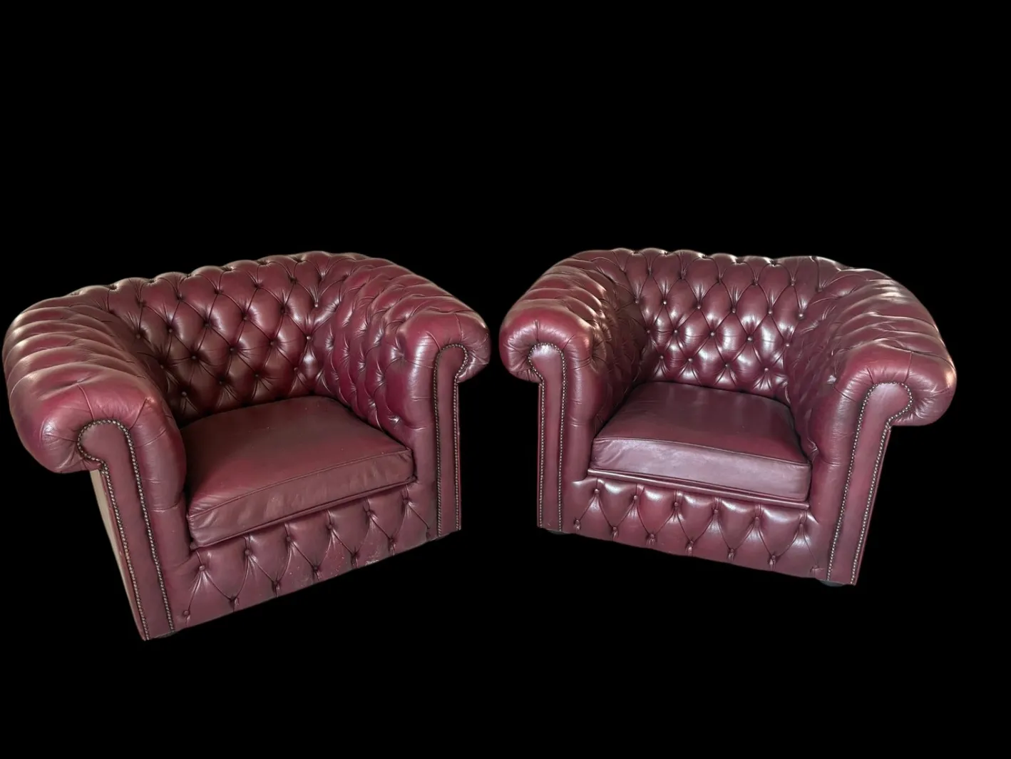 Chesterfield Sofas aus Lila Leder, 1980, 3er Set
