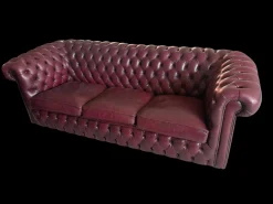 Chesterfield Sofas aus Lila Leder, 1980, 3er Set