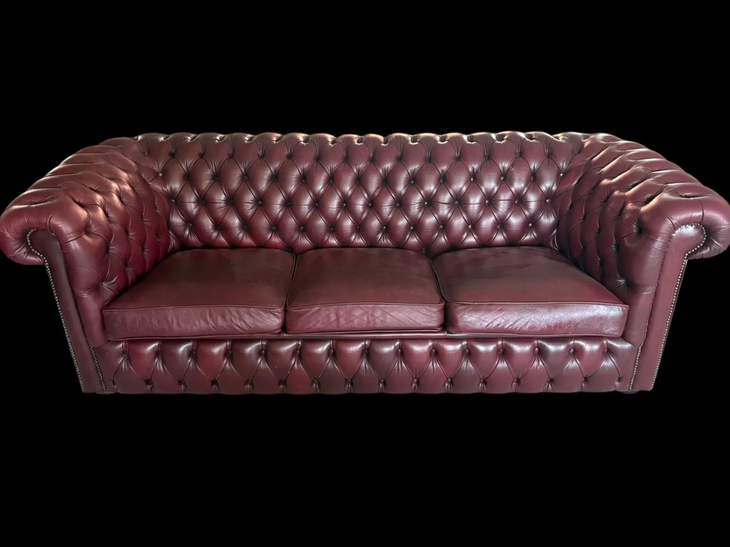 Chesterfield Sofas aus Lila Leder, 1980, 3er Set