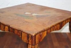 Chinoiserie Bambus Rattan Kartentisch, 1890er