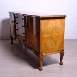 Chippendale Sideboard mit 2 Türen 4 Schubladen & beleuchtetem und verspiegeltem Barfach, 1970er