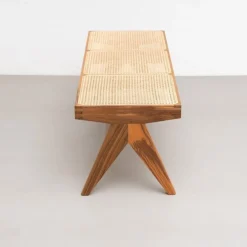 057 Civil Bank aus Holz & Gewebtem Wiener Rohrgeflecht von Pierre Jeanneret für Cassina