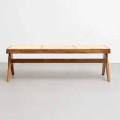 057 Civil Bank aus Holz & Wiener Geflecht von Pierre Jeanneret für Cassina