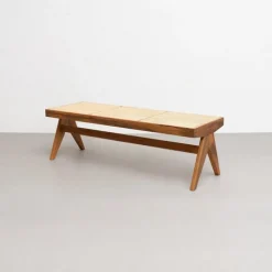 057 Civil Bank aus Holz & Wiener Geflecht von Pierre Jeanneret für Cassina