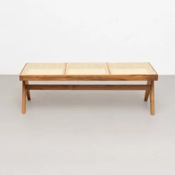 057 Civil Bank aus Holz & Wiener Geflecht von Pierre Jeanneret für Cassina
