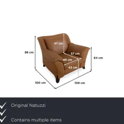 Cognacfarbenes 2-Sitzer Ledersofa & Sessel von Natuzzi, 2er Set