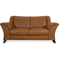 Cognacfarbenes 2-Sitzer Ledersofa & Sessel von Natuzzi, 2er Set