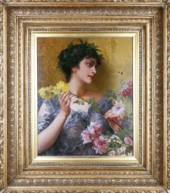 Conrad Kiesel, Blumengeschenk, 1890er, Ölgemälde