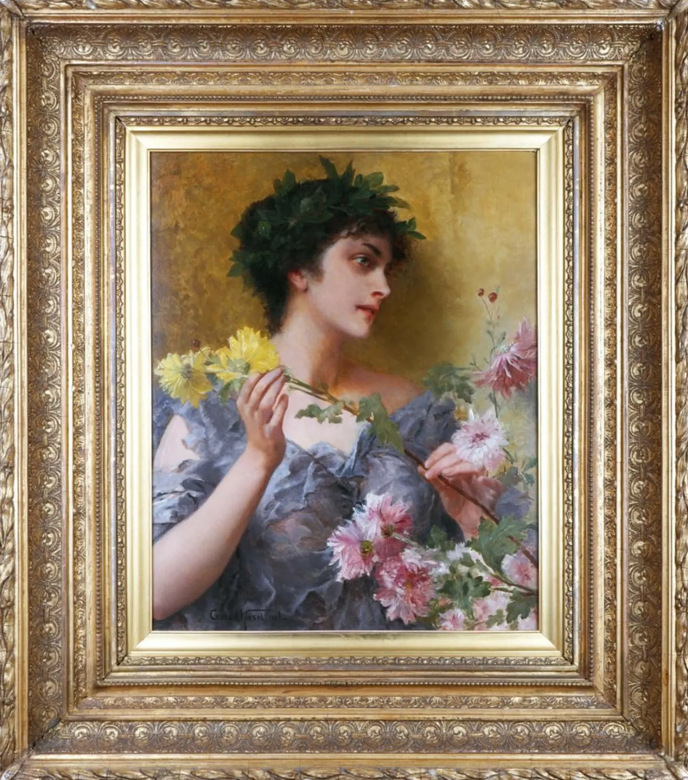 Conrad Kiesel, Blumengeschenk, 1890er, Ölgemälde