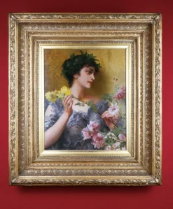Conrad Kiesel, Blumengeschenk, 1890er, Ölgemälde