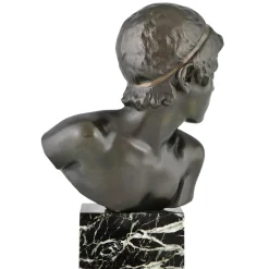 Constant Roux, Art Deco Büste des jungen Achilles, 1920, Bronze auf Marmorsockel