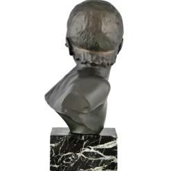 Constant Roux, Art Deco Büste des jungen Achilles, 1920, Bronze auf Marmorsockel