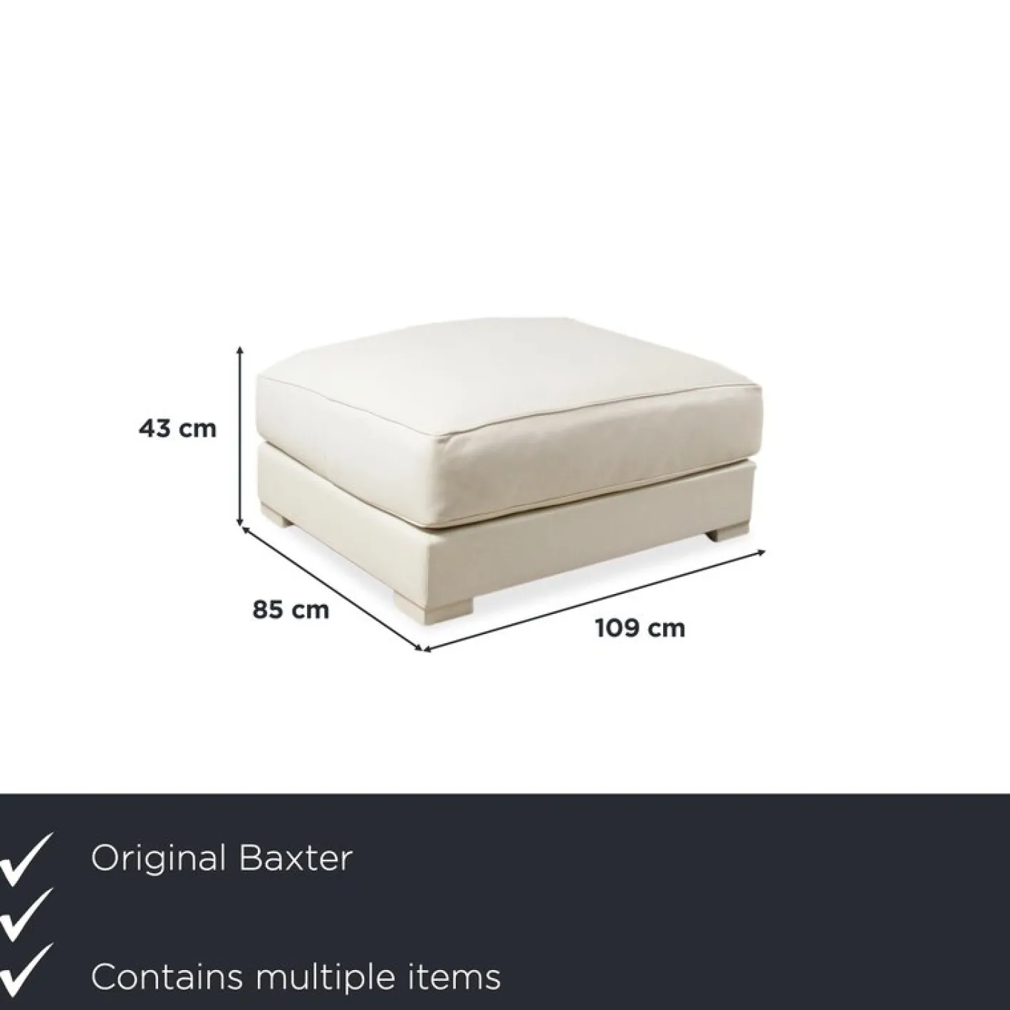 Cremefarbenes Ecksofa mit Fußhocker aus Leder von Baxter, 2er Set