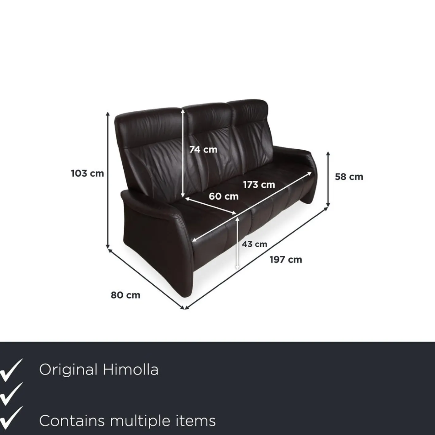 4571 Cumuly Leder Drei-Sitzer Sofa und Sessel in Anthrazitgrau mit Funktion von Himolla, 2er Set