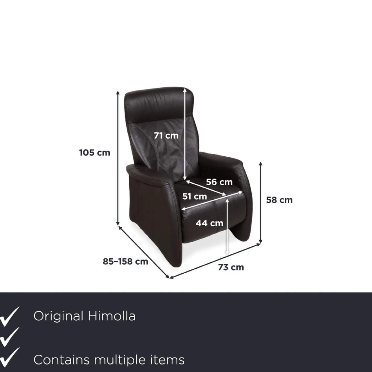 4571 Cumuly Leder Drei-Sitzer Sofa und Sessel in Anthrazitgrau mit Funktion von Himolla, 2er Set
