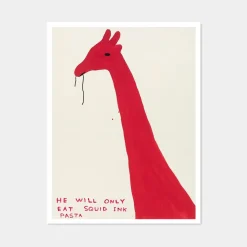 David Shrigley, He Will Only Eat Squid Ink Pasta, 2019, Lithographie Poster, Gerahmt