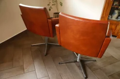 DDR Drehsessel aus Braunem Kunstleder und Kariertem Sitz, 1970er, 2er Set