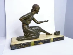 Demetre Chiparus, Große Original Art Deco Skulptur, 1920er, Metall auf Marmorsockel
