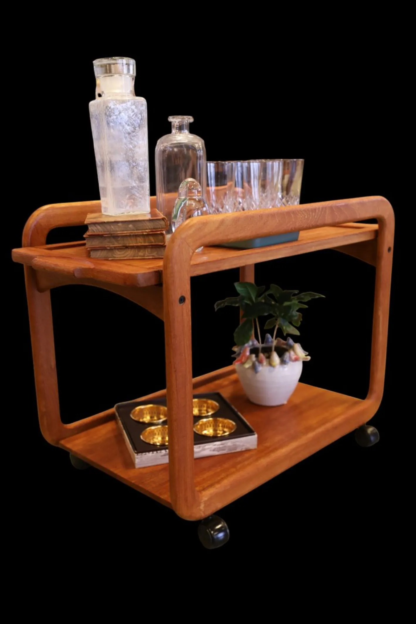 Dänischer Teak Servierwagen mit losem Tablett, 1960er