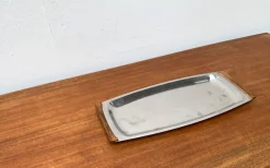 Dänisches Mid-Century Tablett aus Edelstahl & Teak von Lundtofte Denmark, 1960er
