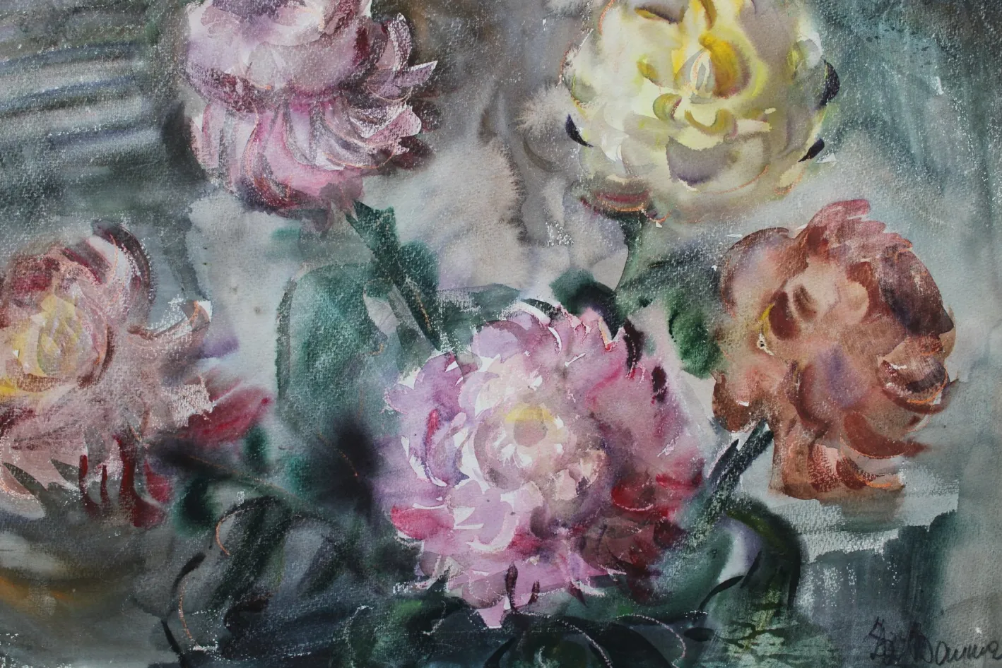 Dzidra Bauma, Chrysanthemen, 1985, Aquarell