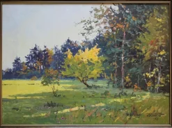 Edgars Vinters, Sunny Autumn Forest Edge, 1960er, Oil on Board