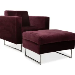 Embrace Set Sessel & Hocker in Chrom Velours Samt Lila Aubergine mit Handfunktion von Brühl, 2er Set