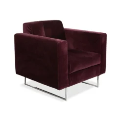 Embrace Set Sessel & Hocker in Chrom Velours Samt Lila Aubergine mit Handfunktion von Brühl, 2er Set