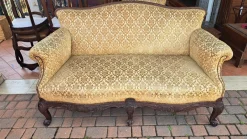 Englisches Louis XV Sofa aus Mahagoni & Bezug, 1800er