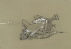 Ernest Crofts RA, Gefallener Soldat, Kaiserliche Garde, Waterloo, Spätes 19. Jahrhundert, Graphit Zeichnung