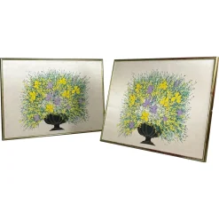 Fabbriziani, Blumenstillleben, Siebdrucke auf Seide, 1970er, 2er Set