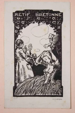 Fernand Siméon, Retif De La Bretonne, Original Holzschnitt, frühes 20. Jh