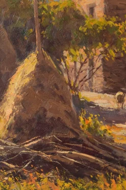 Francesc Carbonell Massabe, Hof mit Schafen, 20. Jh., Öl auf Leinwand, Gerahmt