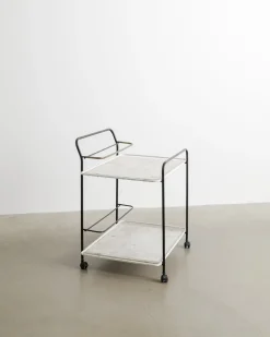 Französischer Mid-Century Servierwagen aus Metall & Messing in Schwarz & Weiß von Mathieu Matégot, 1950er