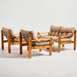 Gepolstertes Sofa mit Stühlen, 3er Set