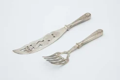 Geschliffenes silbernes Fischmesser und Gabel, 2er Set